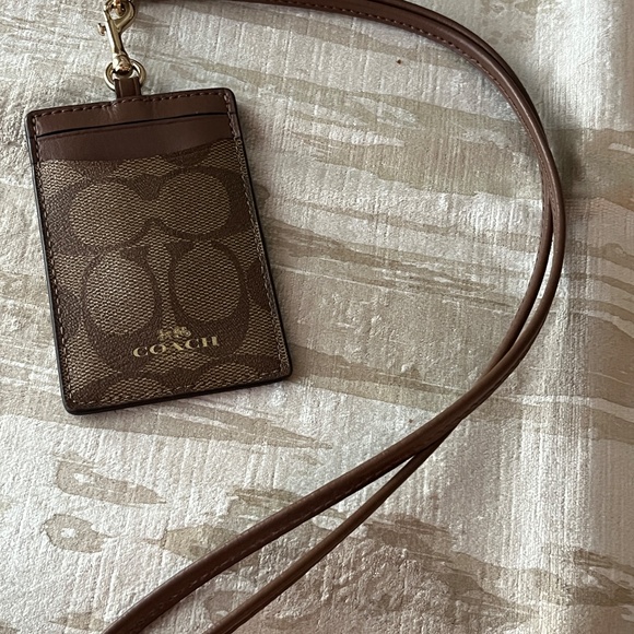 COACH Signature PVC Lanyard ID Khaki Saddle - Picture 4 of 4